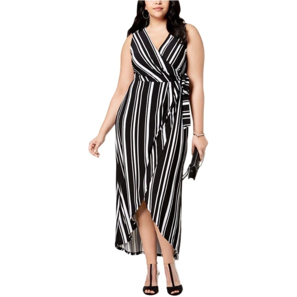 INC International Concepts Black/White Striped Faux-Wrap Maxi Dress Size Large - Picture 5 of 15